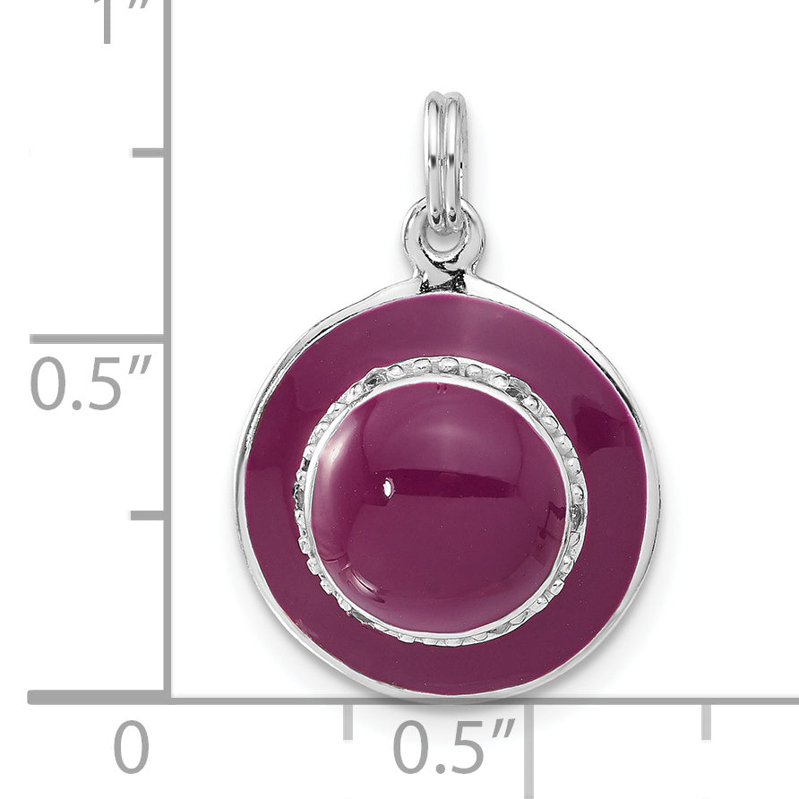 Sterling Silver Polished Enameled Cz Hat Pendant