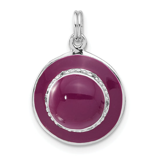 Sterling Silver Polished Enameled Cz Hat Pendant