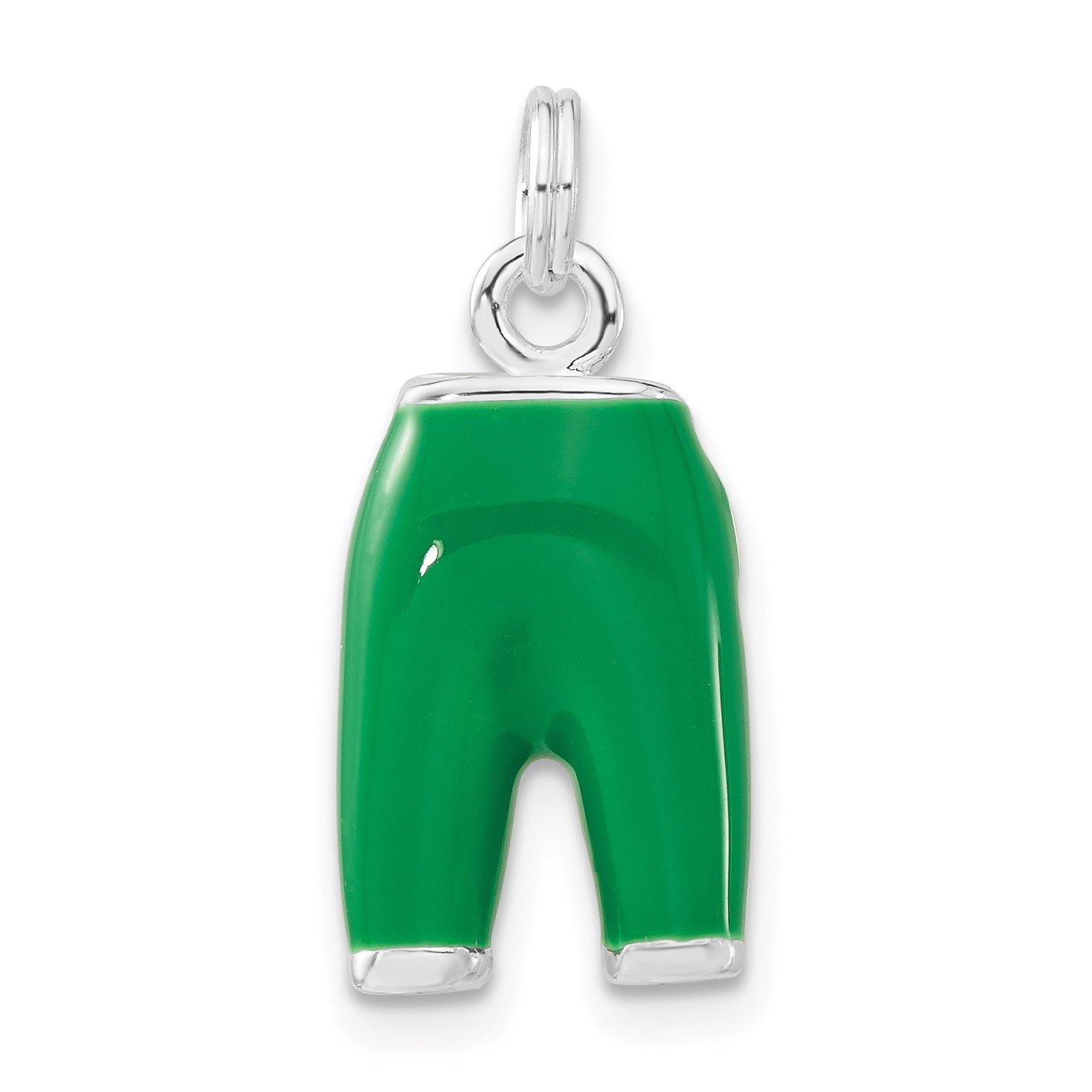 Sterling Silver 3-D Polished Cz Green Enameled Pants Charm