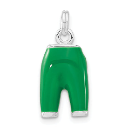 Sterling Silver 3-D Polished Cz Green Enameled Pants Charm