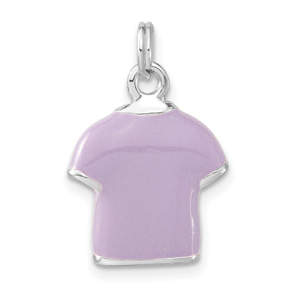 Sterling Silver 3-D Polished Cz Purple Enameled Polo Shirt Charm