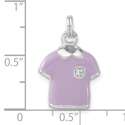 Sterling Silver 3-D Polished Cz Purple Enameled Polo Shirt Charm