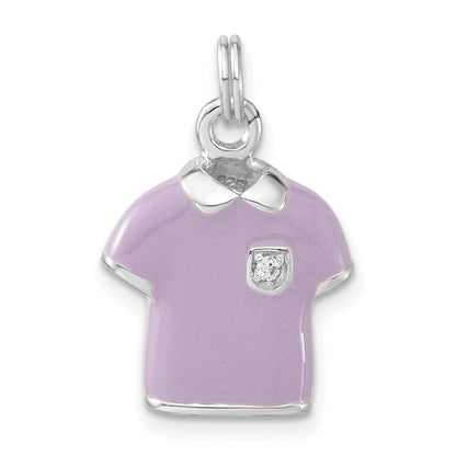 Sterling Silver 3-D Polished Cz Purple Enameled Polo Shirt Charm