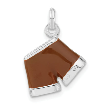 Sterling Silver 3-D Polished Cz & Brown Enameled Shorts Charm