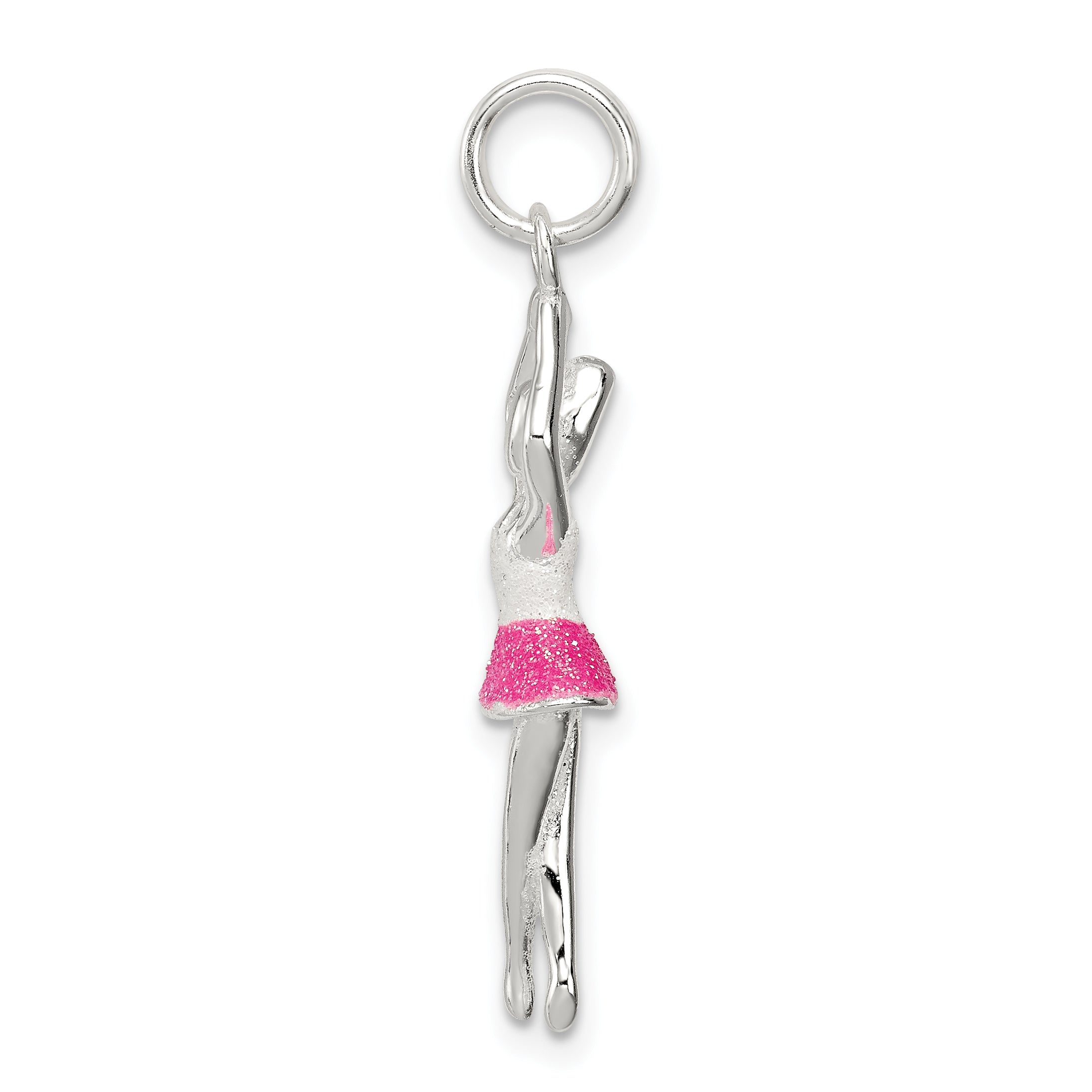 Sterling Silver Pink & White Enamel With Glitter Ballerina Charm
