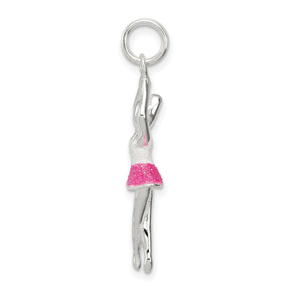 Sterling Silver Pink & White Enamel With Glitter Ballerina Charm