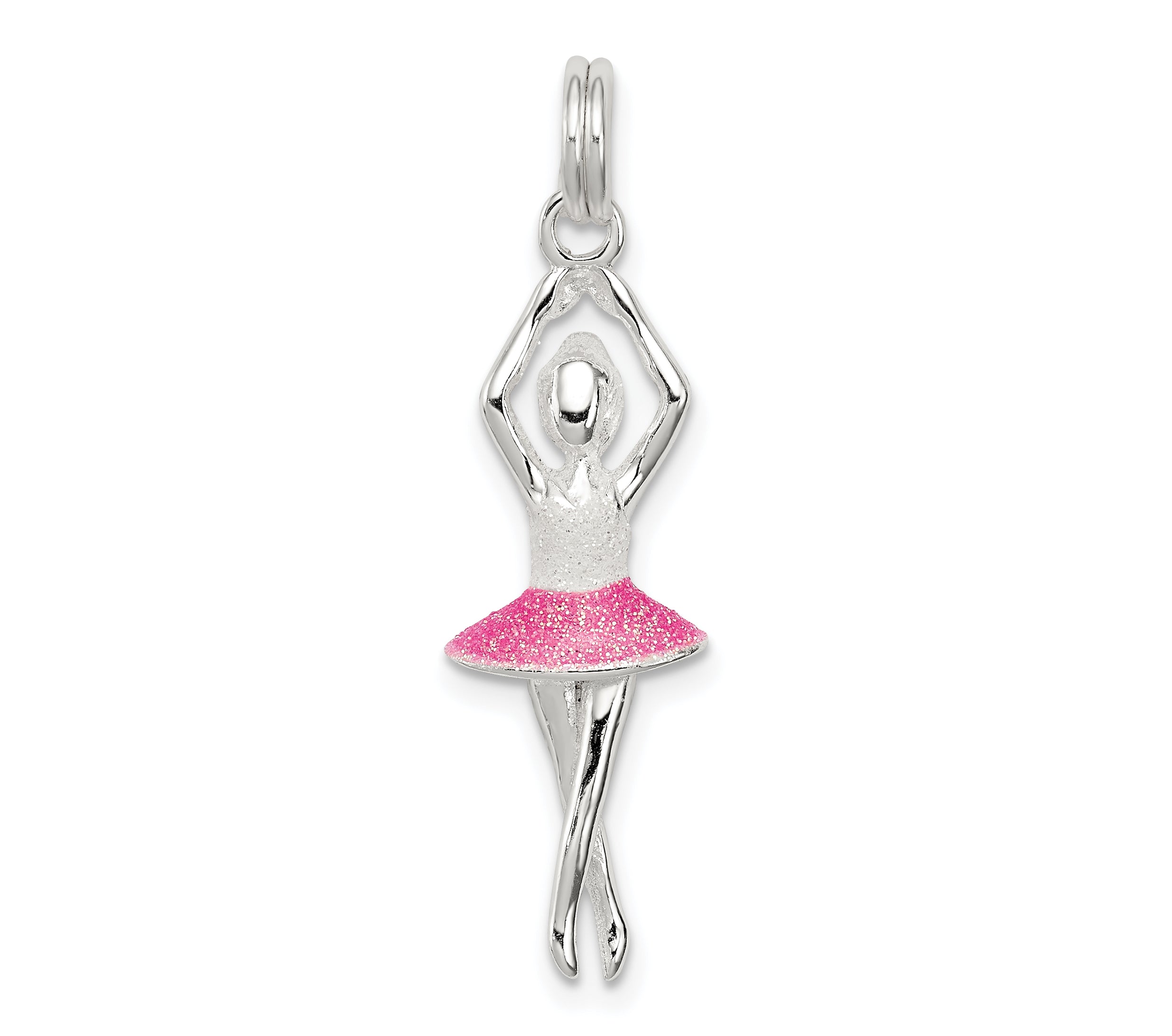 Sterling Silver Pink & White Enamel With Glitter Ballerina Charm