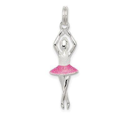 Sterling Silver Pink & White Enamel With Glitter Ballerina Charm