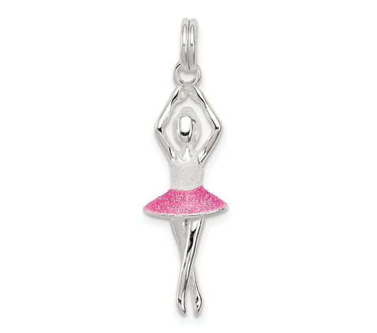Sterling Silver Pink & White Enamel With Glitter Ballerina Charm