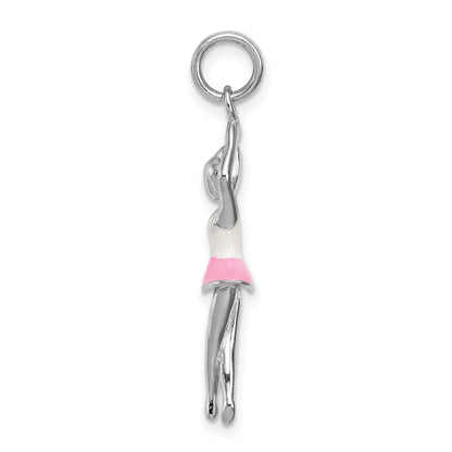 Sterling Silver Rhodium-Platedenamel Ballerina Charm