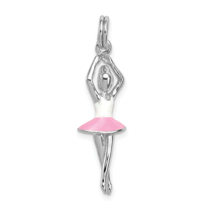Sterling Silver Rhodium-Platedenamel Ballerina Charm