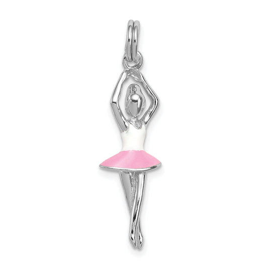 Sterling Silver Rhodium-Platedenamel Ballerina Charm