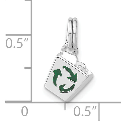 Sterling Silver 3-D Polished Enameled Recycle Bin Charm
