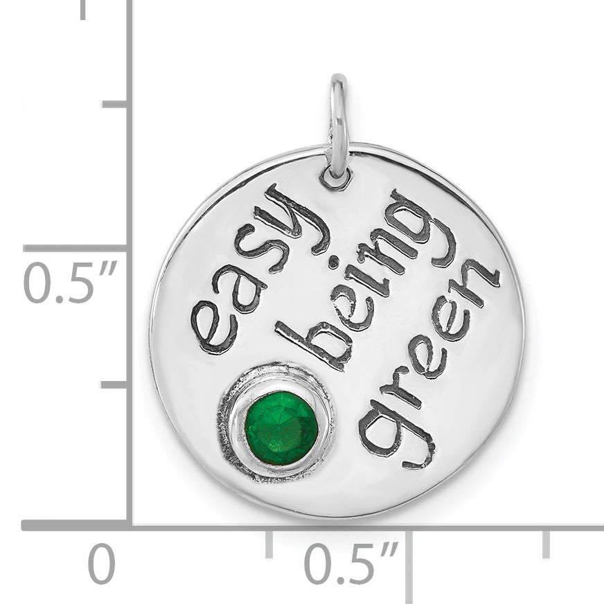 Sterling Silver Polished & Antiqued Easy Being Green Cz Charm