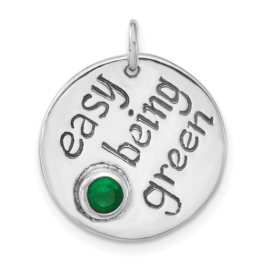 Sterling Silver Polished & Antiqued Easy Being Green Cz Charm