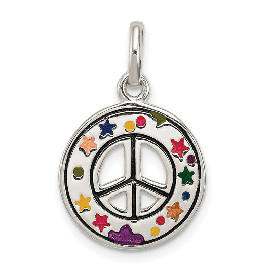 Sterling Silver Enameled Peace Sign Charm