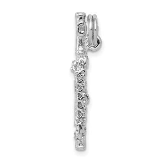 Sterling Silver Rhodium-Platedpolished Flute Charm