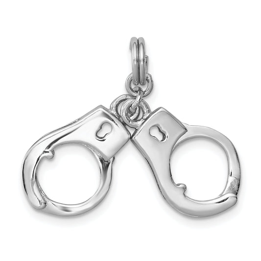 Sterling Silver Rhodium-Platedpolished Movable Handcuffs Charm