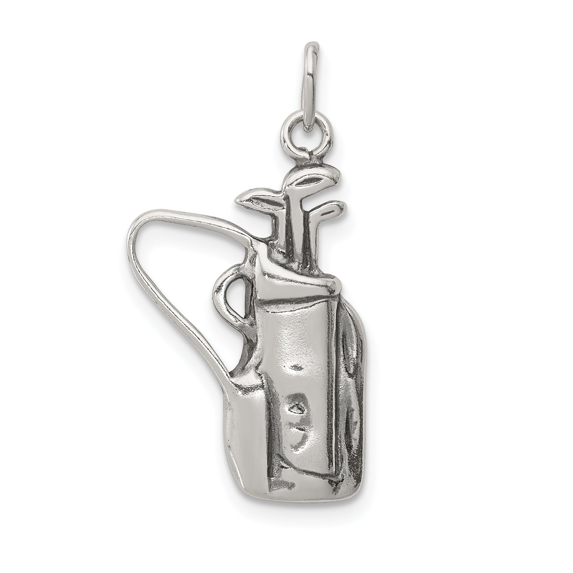 Sterling Silver Antiqued Golf Clubs W/Bag Charm