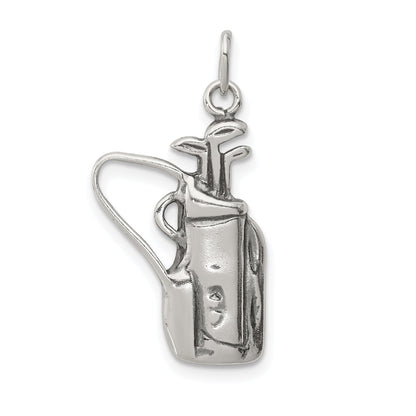 Sterling Silver Antiqued Golf Clubs W/Bag Charm