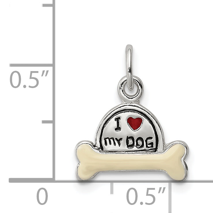 Sterling Silver Enameled I Love My Dog Charm