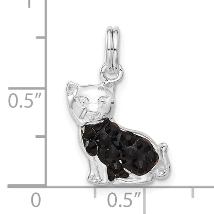 Sterling Silver Black Cz Enameled Cat Charm