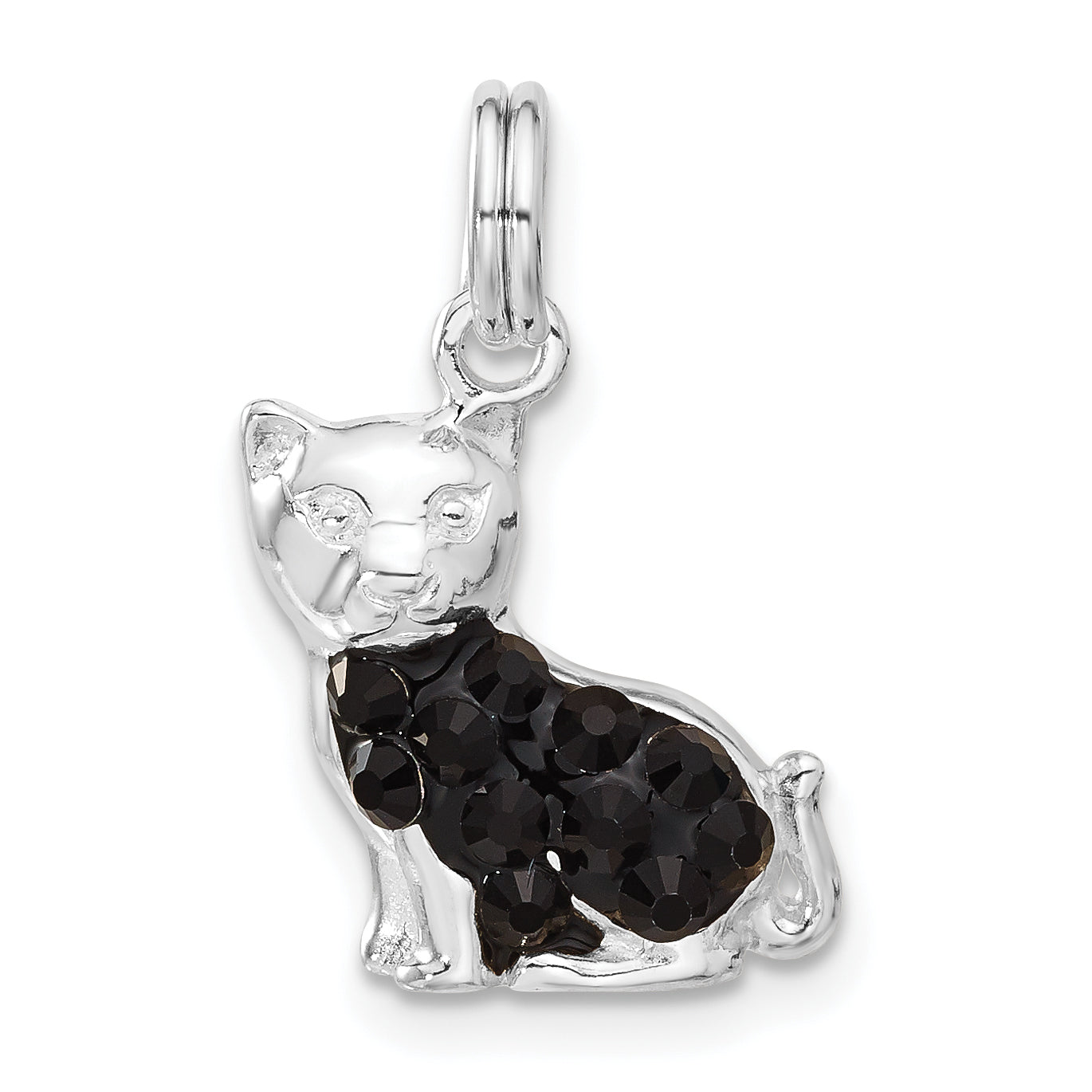 Sterling Silver Black Cz Enameled Cat Charm