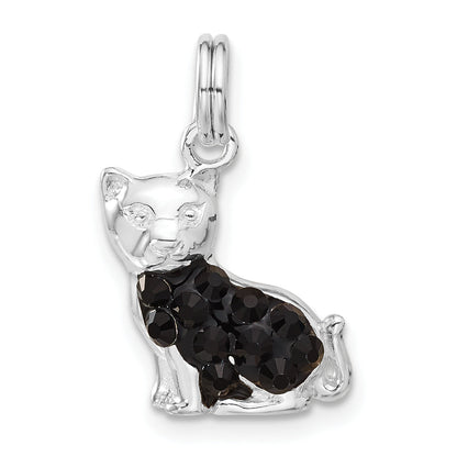 Sterling Silver Black Cz Enameled Cat Charm