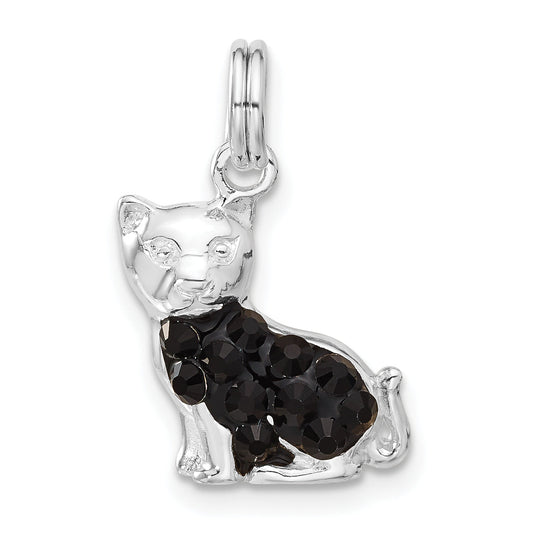 Sterling Silver Black Cz Enameled Cat Charm