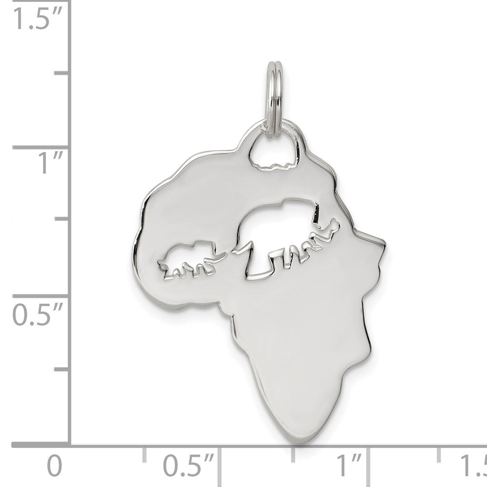Sterling Silver Africa Continent With Elephant Cutout Pendant