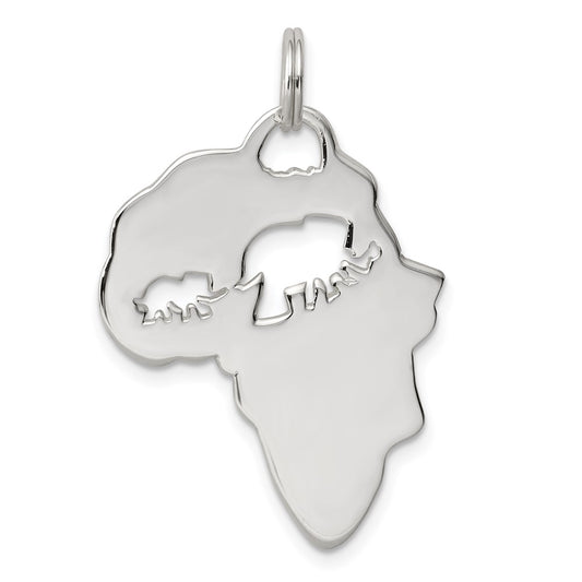 Sterling Silver Africa Continent With Elephant Cutout Pendant
