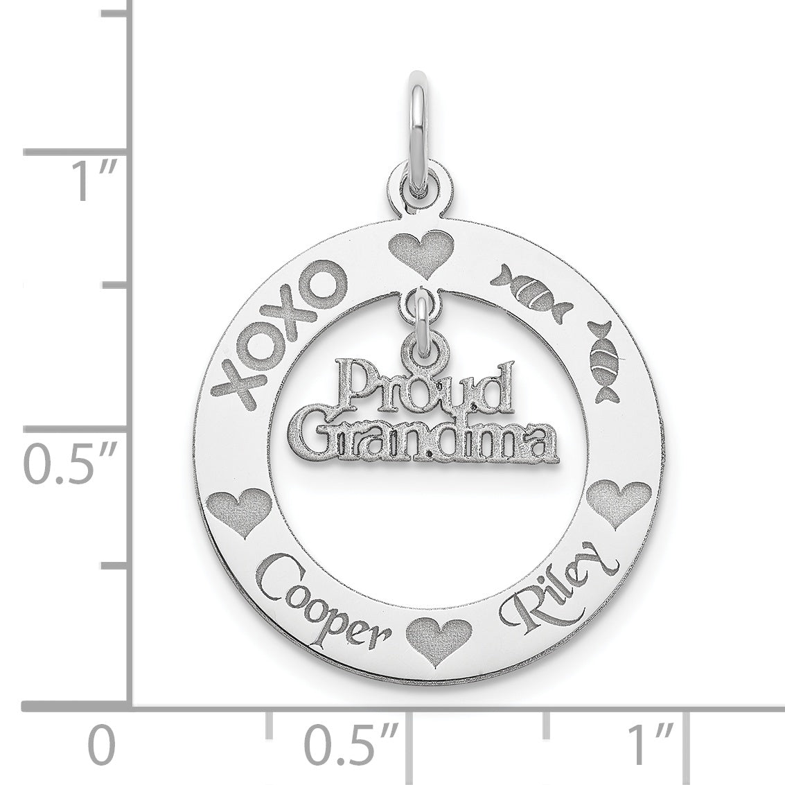 Sterling Silver Rhodium-Plated Personalizable Proud Grandma Charm