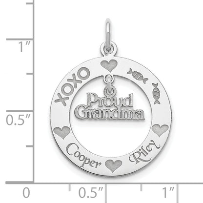 Sterling Silver Rhodium-Plated Personalizable Proud Grandma Charm