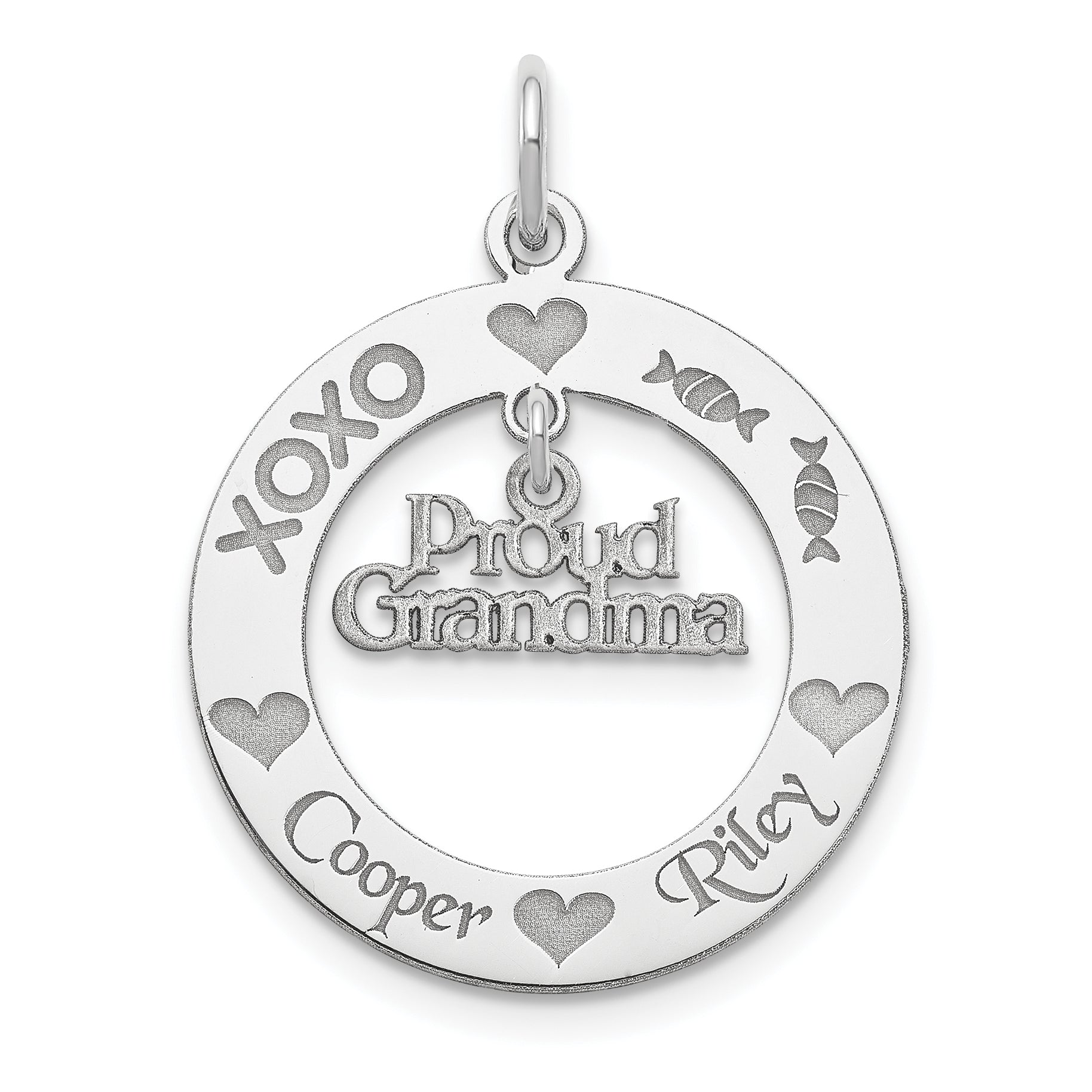 Sterling Silver Rhodium-Plated Personalizable Proud Grandma Charm