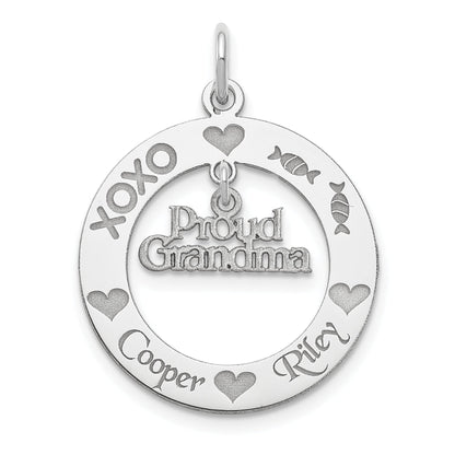 Sterling Silver Rhodium-Plated Personalizable Proud Grandma Charm