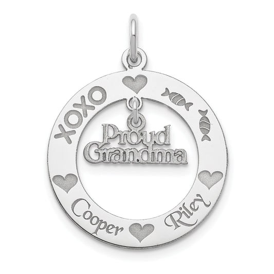 Sterling Silver Rhodium-Plated Personalizable Proud Grandma Charm