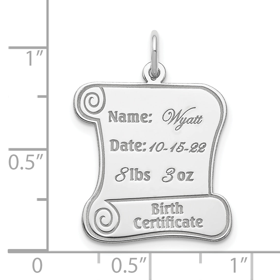 Sterling Silver Rhodium-Plated Personalizable Birth Certificate Charm
