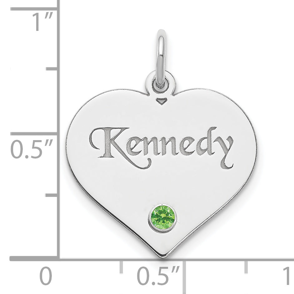 Sterling Silver Silver/Rhodium-Plated Personalized Heart With Birthstone Charm