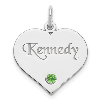 Sterling Silver Silver/Rhodium-Plated Personalized Heart With Birthstone Charm