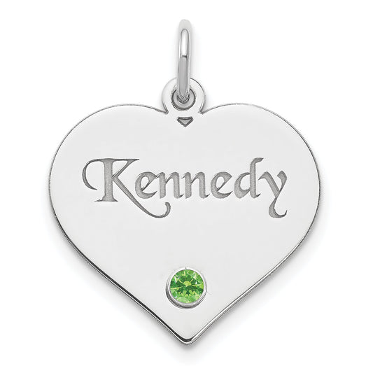 Sterling Silver Silver/Rhodium-Plated Personalized Heart With Birthstone Charm