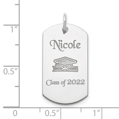 Sterling Silver Rhodium-Plated Personalizable Graduation Dog Tag Charm