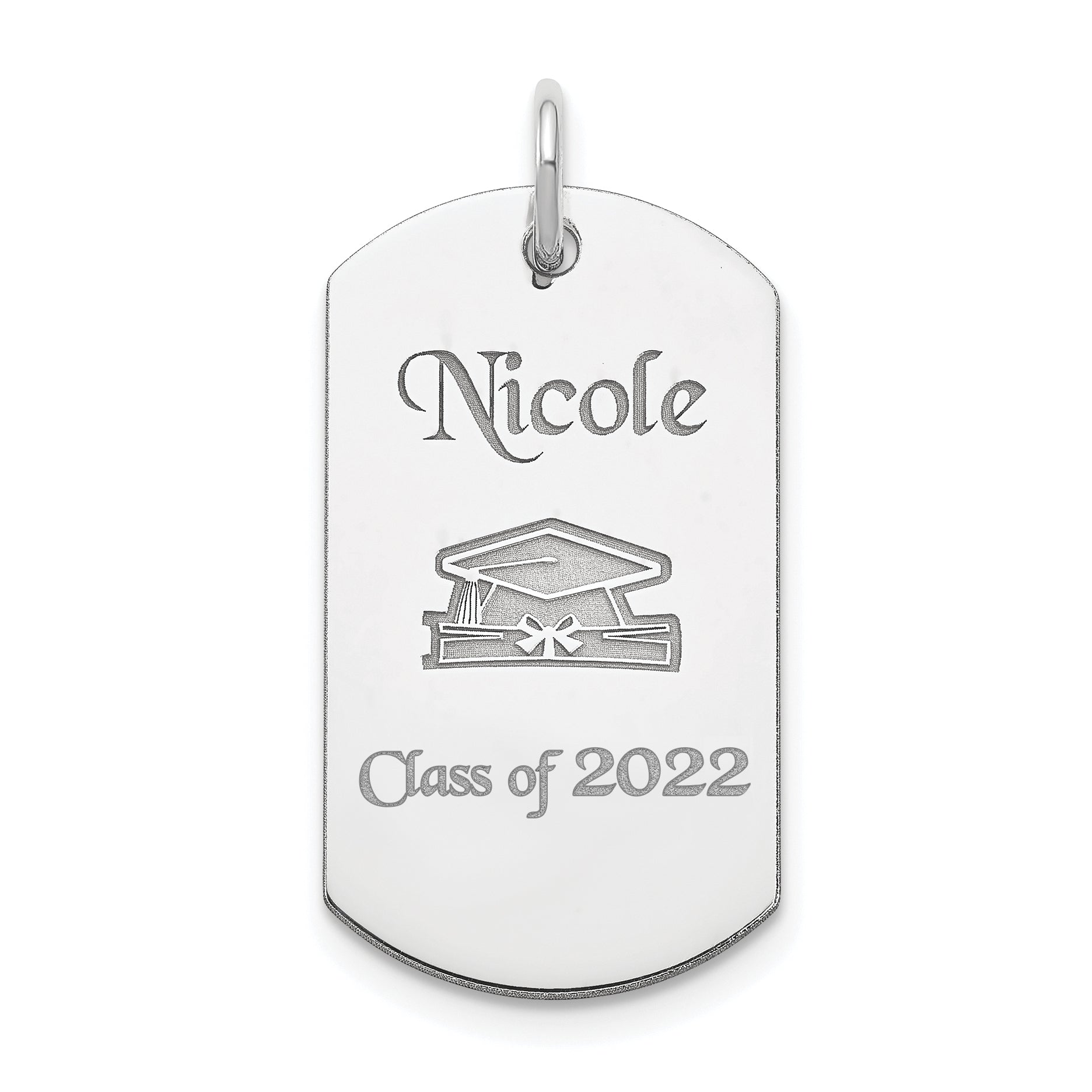 Sterling Silver Rhodium-Plated Personalizable Graduation Dog Tag Charm