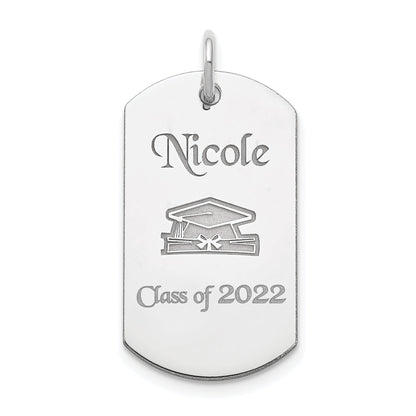 Sterling Silver Rhodium-Plated Personalizable Graduation Dog Tag Charm
