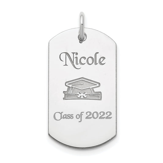 Sterling Silver Rhodium-Plated Personalizable Graduation Dog Tag Charm