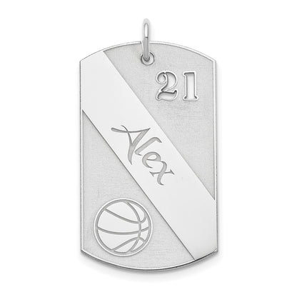 Sterling Silver Ss/Rhodium-Plated Personalized Basketball Dog Tag Charm