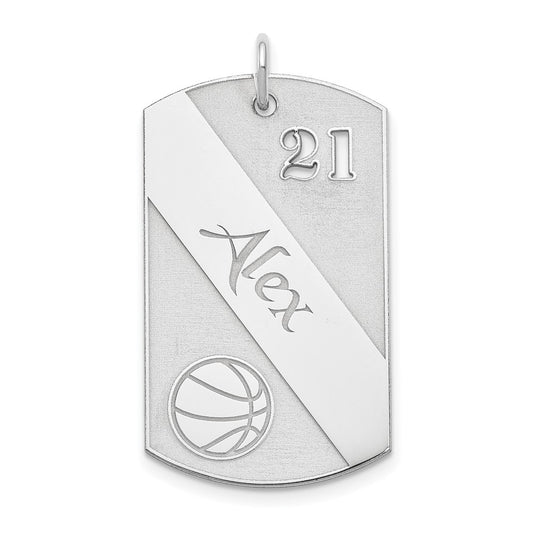 Sterling Silver Ss/Rhodium-Plated Personalized Basketball Dog Tag Charm