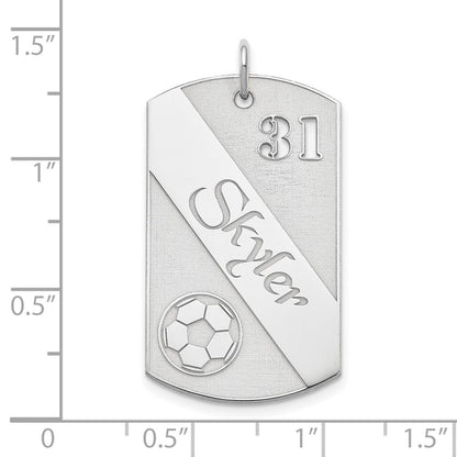 Sterling Silver Ss/Rhodium-Plated Personalized Soccer Ball Dog Tag Charm
