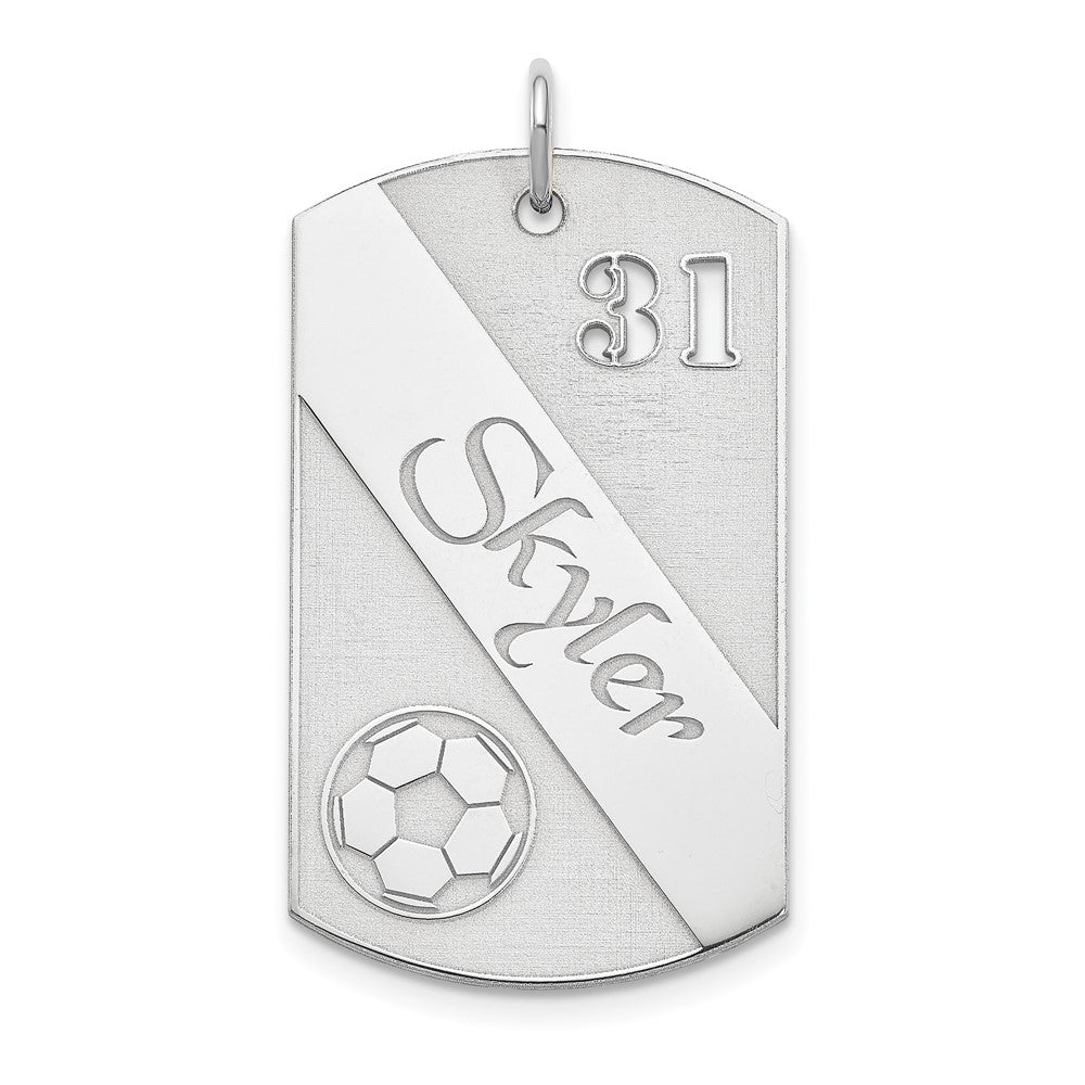 Sterling Silver Ss/Rhodium-Plated Personalized Soccer Ball Dog Tag Charm