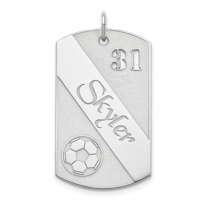 Sterling Silver Ss/Rhodium-Plated Personalized Soccer Ball Dog Tag Charm