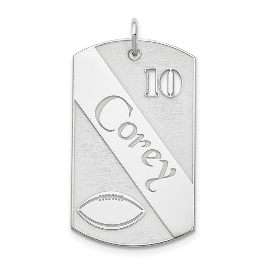 Sterling Silver Ss/Rhodium-Plated Personalized Football Dog Tag Charm